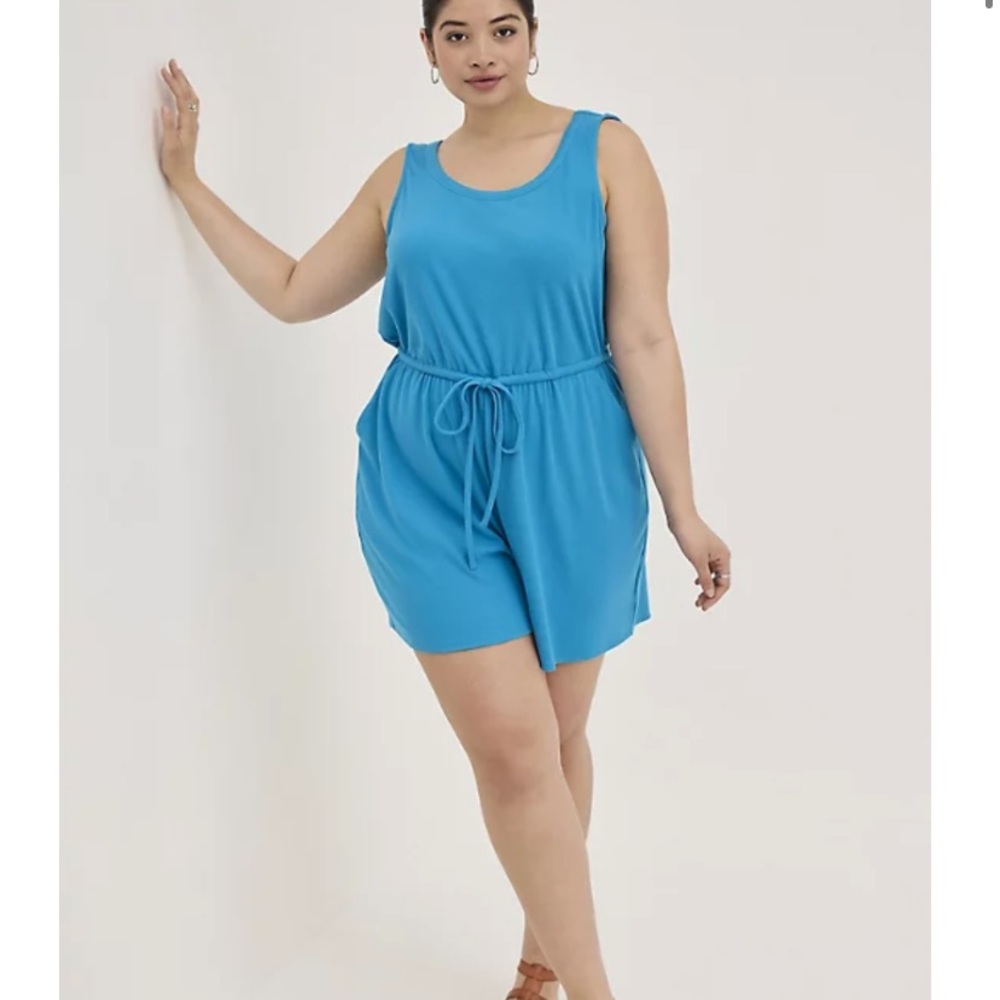 TORRID SCOOP NECK ROMPER - RIB BLUE 1X